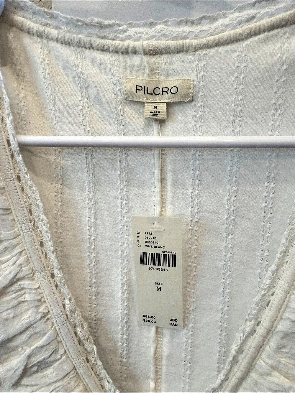 PILCRO Eyelet Ruffle Tank Women's Blouse White Medium - Picture 3 of 5